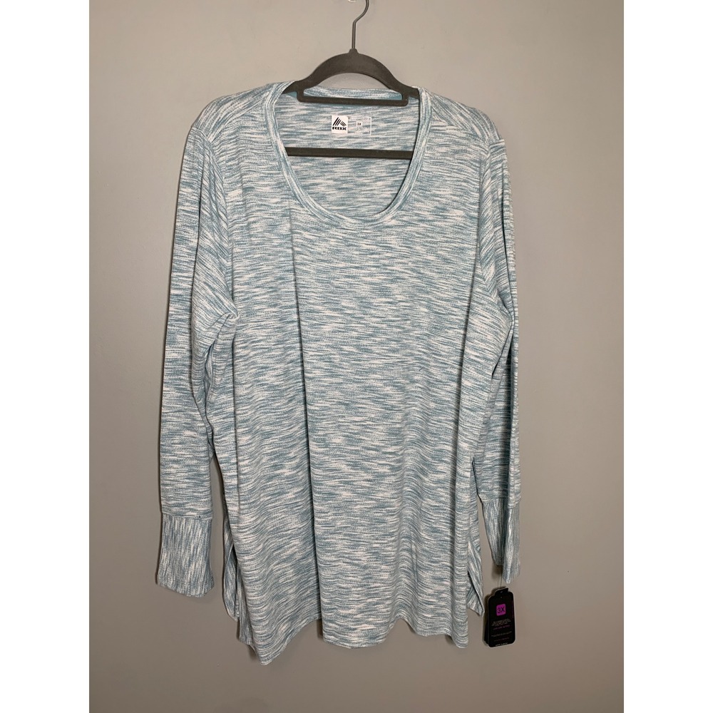 NEW RBX‎ Performance Top Womens 3X Teal Space Dye Long Sleeve Scoop Neck